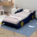 Zoomie Kids Adner Twin Size Race Car-Shaped Platform Bed Wood in Black/Brown/Yellow | 19.2 H x 40.4 W x 86.6 D in | Wayfair