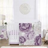 Sweet Jojo Designs Lavender Purple Boho Shabby Chic Floral Girl 4pc Nursery Crib Bedding Set Ivory Bohemian Vintage Watercolor