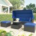 Outdoor Patio Rectangle Daybed with Retractable Canopy, Wicker Sectional Seating with with Lifting Top Coffee Table Storage Box
