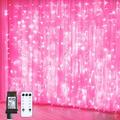 JMEXSUSS 300 LED Remote Control Pink Curtain Lights 8 Modes Window Pink Twinkle Lights Pink String Lights for Bedroom Window Wall Party Backdrop Valentine Decorations (9.8x9.8Ft)