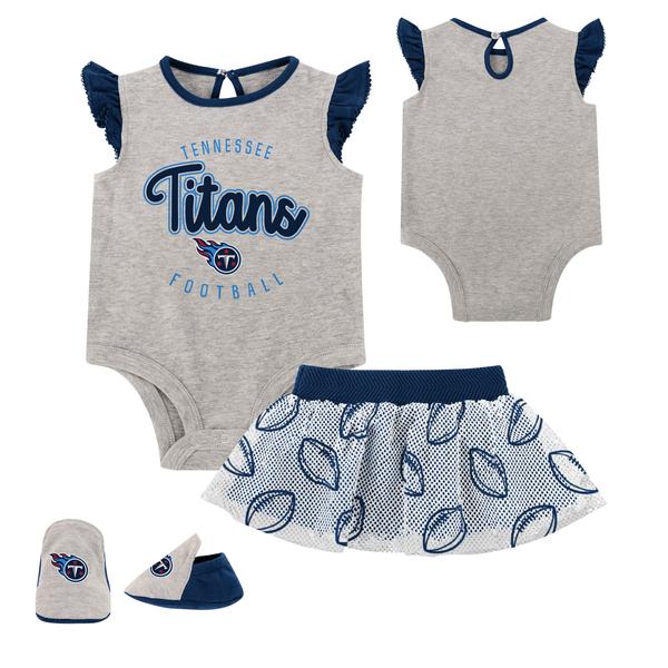 newborn-heather-gray-navy-tennessee-titans-all-dolled-up-three-piece-bodysuit,-skirt---booties-set/