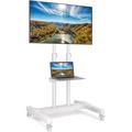 Mobile TV Stand Rolling Cart With Tilt Mount/Locking Wheels For 40-83 Inch Flat Screen/Curved Tvs Up To 110Lbs Portable Floor Stand With Laptop Shelf Height Adjustable White