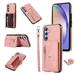 K-Lion Wallet Case for Samsung Galaxy A54 5G RFID Brocking Crossbody Card Holder Zipper Pocket Case Kickstand Function Shockproof Purse Phone Cover with Detachable Shoulder Strap Rosegold