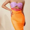 Y2K Sexy Strapless Dress for Women Sleeveless Backless Low Cut Cutout Casual Long Midi Tube Dress