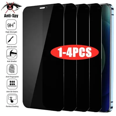 1-4PCS Full Cover Privacy Tempered Glass For iPhone 11 12 13 PRO MAX Anti-Spy Screen Protectors For