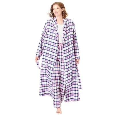 Plus Size Women's Long Flannel Robe by Dreams & Co. in Pink Plaid (Size 5X)