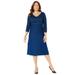 Plus Size Women's Fit N Flare Sweater Dress by Catherines in Dark Sapphire Bias Stripes (Size 4X)