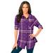 Plus Size Women's Flannel Tunic by Roaman's in Purple Orchid Plaid (Size 32 W) Plaid Shirt