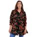 Plus Size Women's Kate Tunic Big Shirt by Roaman's in Red Rose Floral (Size 42 W) Button Down Tunic Shirt