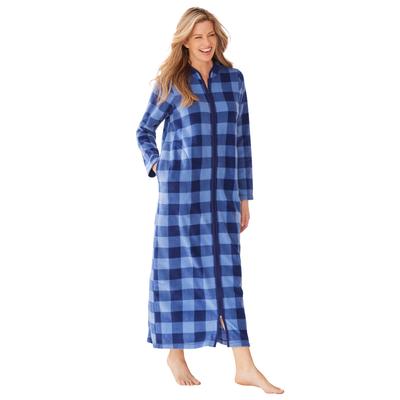Plus Size Women's The Microfleece Robe by Dreams & Co. in French Blue Buffalo Plaid (Size 38/40)