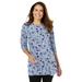 Plus Size Women's Perfect Printed Long-Sleeve Crewneck Tunic by Woman Within in Heather Grey Pretty Floral (Size 3X)