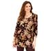 Plus Size Women's Easy Fit 3/4-Sleeve Scoopneck Tee by Catherines in Coffee Bean Floral (Size 2XWP)