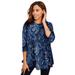 Plus Size Women's Stretch Knit Swing Tunic by Jessica London in Navy Dot Paisley (Size 14/16) Long Loose 3/4 Sleeve Shirt