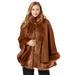Plus Size Women's Faux Fur Trim Wool Cape by Jessica London in Cognac (Size 22/24) Wool Poncho Hook and Eye Closure