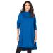 Plus Size Women's High-Low Mockneck Ultimate Tunic by Roaman's in Vivid Blue (Size 30/32) Mock Turtleneck Long Sleeve Shirt
