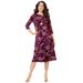 Plus Size Women's Ultrasmooth® Fabric Boatneck Swing Dress by Roaman's in Dark Berry Fan Floral (Size 22/24)
