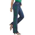 Plus Size Women's Whitney Jean with Invisible Stretch® by Denim 24/7 in Emerald Swirl Embroidery (Size 28 W) Embroidered Bootcut Jeans