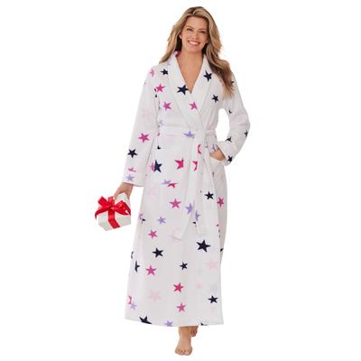 Plus Size Women's Microfleece Wrap Robe by Dreams & Co. in White Stars (Size 18/20)