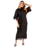 Plus Size Women's Feather Trim Kimono Sequin Dress by June+Vie in Black (Size 10/12)