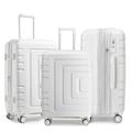 Sea choice Suitcase Sets Expandable 3 Piece 20+24+28 Inch Hard Shell Polypropylene Lightweight Durable Trolley Travel Cabin 8 Spinner Wheel Luggage with TSA Lock YKK Zipper,Creamy White