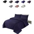 BEDSPREAD - Luxury Quilted – 3 Tog – Bed Throw Warm Quilt – (Bedspread Double 200 x 220 cm - Navy Blue) Bed Spread Set 100% Cotton Cover + Virgin Polyester 150 GSM - Pinsonic Stitching