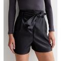 Tall Black Leather-Look Belted Shorts New Look