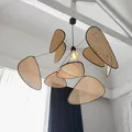 Rattan Weaving Chandelier Wicker Lamp Petals Hanging Lighting Flower Japan Style Pendant Lights for