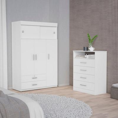 Omaha 2 Piece Bedroom Set, Tucson Armoire + Athens Dresser, White - FM Furniture CBED190