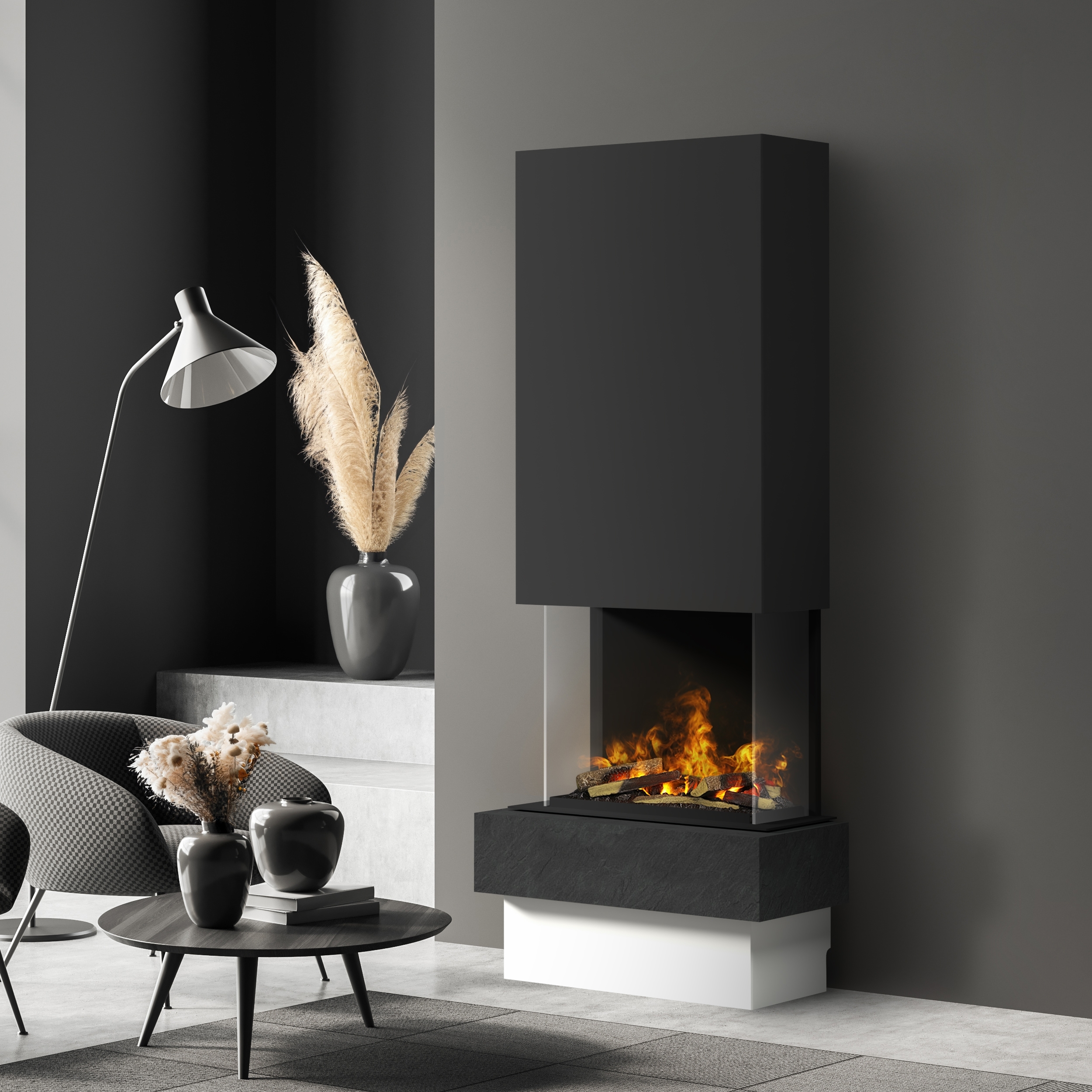 muenkel design Garda [Elektrokamin Opti-myst]: Nero (Schiefer schwarz) - schwarz-grau