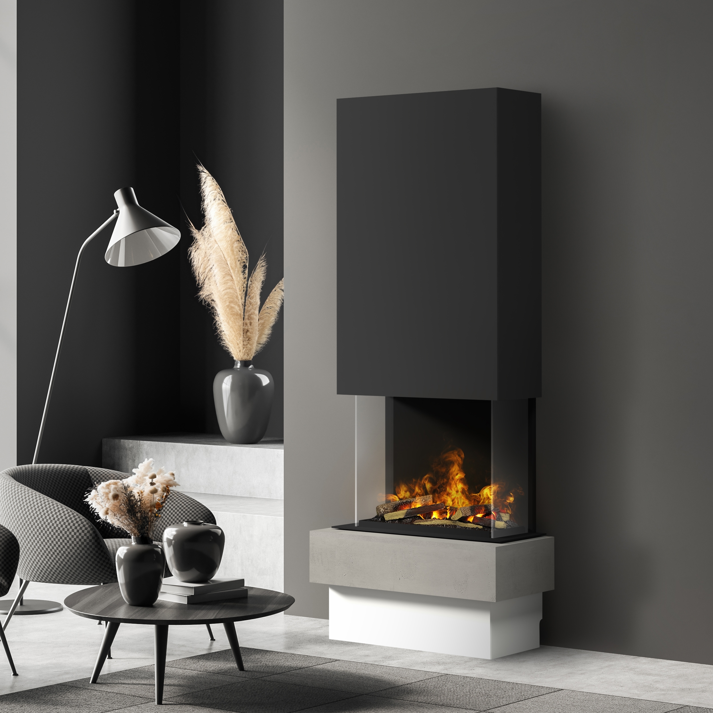 muenkel design Garda [Elektrokamin Opti-myst]: Concrete (Betonoptik) - schwarz-grau