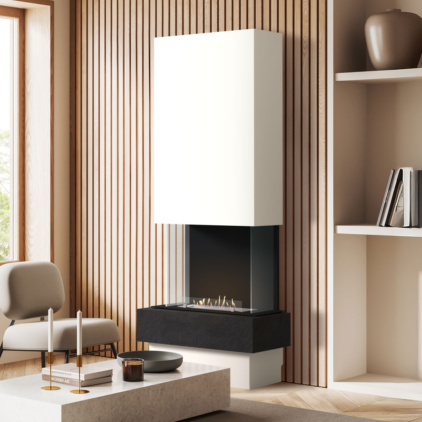 muenkel design Garda [moderner Design Ethanolkamin]: Nero (Schiefer schwarz) - Planika Senso - Weiß Image