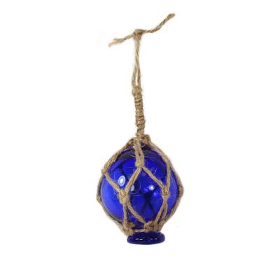 Royal Blue Japanese Glass Fishing Fish Net Float Buoy Tied with Jute 2 Inch