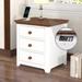 Wood Nightstand with Charging Station and Three Drawers，Nightstand with Drawers White