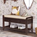 Entryway Bench with Shoe Storage and Bench Cushion,Storage Bench with Drawers-Espresso