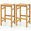 Topbuy 2-Pack Outdoor Bar Stools Patio Bar Stools w/ Ergonomic Seat & Comfortable Footrest Acacia Wood Bar Stools Set