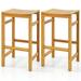 Topbuy 2-Pack Outdoor Bar Stools Patio Bar Stools w/ Ergonomic Seat & Comfortable Footrest Acacia Wood Bar Stools Set