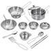 Kids Kitchen Pretend Play Toys Cooking Toys Play Pots and Pans Set for Kids 16cs Small Stainless Steel Kitchen Cookware Kits Toys Cookware Playset for Girls Boys