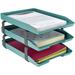 Traditional Letter Tray 3 Tier Front Load Plastic Desktop File Organizer (Solid Green Color)