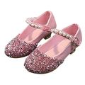 Girls Princess Shoes High Heeled Shinning Pearl Decoration Shoes Party Festival Wedding Flower Children Dance Shoes