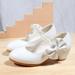 LYCAQL Kid Shoes Children Leather Shoes White Bow Knot Spring Autumn Gir High Heel Princess Shoes Pearl 1 Person Tennis (White 5.5 Big Kids)