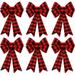 6 Pieces Large Christmas Wreath Bow Buffalo Plaid Christmas Bow PVC Plastic Xmas Plaid Check Wrapping Bow for Christmas Indoor Outdoor Decorations - Red and Black