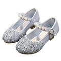 Girls Princess Shoes High Heeled Shinning Pearl Decoration Shoes Party Festival Wedding Flower Children Dance Shoes