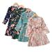 Esaierrr Baby Kids Girls Large Flowers Pressed Pleats Princess Dress 2-6Y Lace Dress Long Sleeves Casual Dress Lace-Up Princess Dress