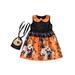 Hnyenmcko Toddler Girls Fall Dress Sleeveless Doll Collar Cartoon Print Party Dress Ball Gown with Candy Bag Halloween Outfit