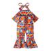 Toddler Kids Girls Bohemian Jumpsuits Cute Graphic Printed Ruffles Sleeveless Halter Bodysuit Adjustable Summer Fashion Rompers Jumpsuit Onesie Clothes Orange qILAKOG 12-18Months