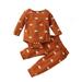 Pimfylm Flare Pants Suit Outfits Pajamas Toddler Kids Baby Outfits Clothes Set Brown 100
