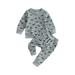 Douhoow Toddler Baby Bat Print Outfit Crewneck Sweatshirt Elastic Pants 2Pcs Fall Set