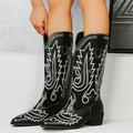 BTJX Cowboy Boots For Women Boots For Womens Embroidered Vintage Cowgril Cowboy Western Boots Motorcycle Boots Black US Size 8