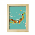 Traditional Japanese Culture Map Desktop Adorn Photo Frame Display Art Painting Wooden
