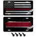 USA Made - Double Sided Extra Thick Brushed Aluminum Thin Red Line American Flag License Plate + 4 Black License Plate Screws - USA License Plate Frame Cover Car Tag